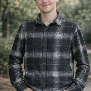 Eighty Nine Avenue Men's Black and Gray Plaid Shirt, Size L, Long Sleeve, Casual